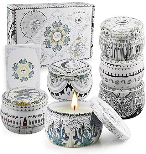 Tarot Scented Candles Gift Set of 6, Aromatherapy Candles, 180 Lasting Hours, Soy Wax Candle Gift for Women, Stress Relief, Birthday, Bath, Travel, Yoga, Air Refresh, Birthday, Anniversary