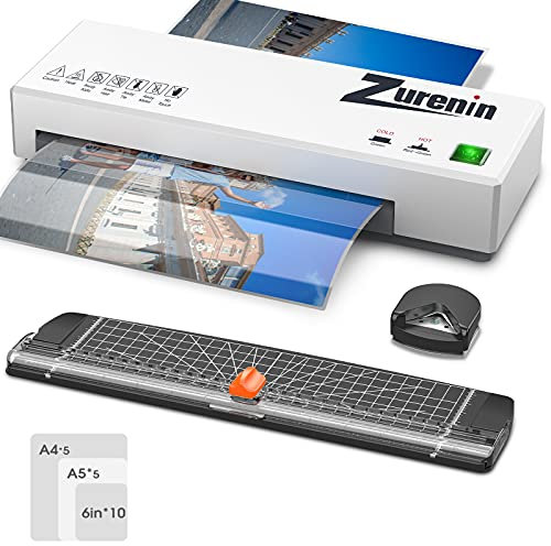Urmaxs 4-in-1 Laminiergerät A4 A5 A6, Weiß Laminiermaschine, Laminierset mit 20pcs Laminierfolien, Papierschneider, Eckrunde, Tragbarer Laminator für Bürobedarf & Schreibwaren, Fotos, Datei, Menü