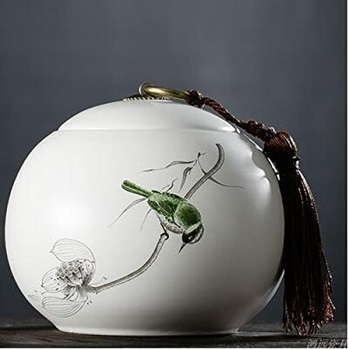 NYSJLONG Tea Caddy Large Copper Buckle Tassel Moisture Proof Tea Cans Ceramic Tea Caddy Storage Container Portable
