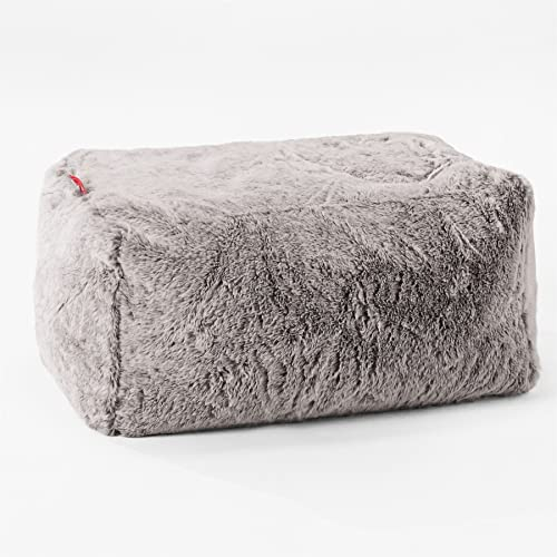 Lounge Pug Petit Pouf Repose Pied en Fausse Fourrure Lapin, Repose-Pieds Ottoman, Siège Supplémentaire pour Salon, Entrée, Bureau, Gris Clair