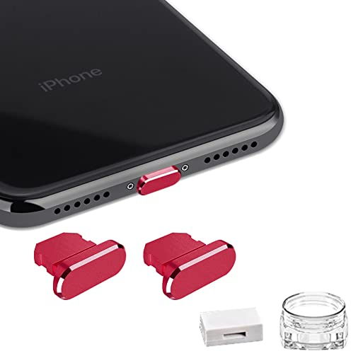 VIWIEU Anti-Staubschutzstecker, kompatibel mit iPhone 14 13 12 11 Mini Plus Pro Max iPad AirPods, 2 Stück, Metall-Staubschutz-Anhänger schützt iPhone-Ladeanschluss (rot)