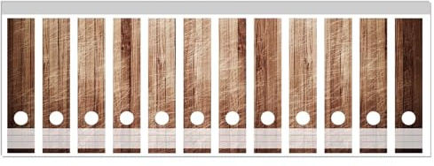 Wallario Ordnerrücken Sticker Desgin Holz Optik Used Look - Rückenschilder für 12 breite Ordner, Klebeetiketten