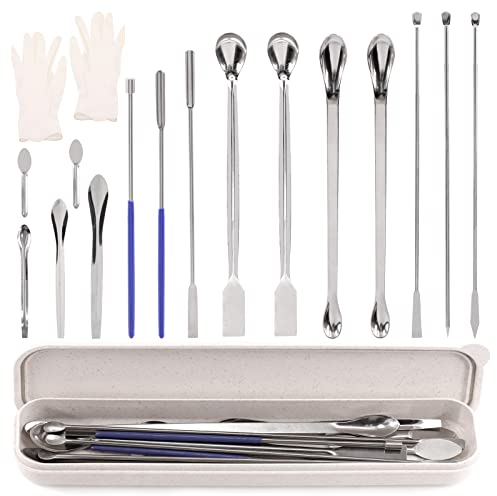 Glarks 17Pcs Capsule Filling Micro Lab Spoon Kits Sampling Spoon Mixing Spatula Laboratory Tiny Mixing Spatula Long Sampling Spoon for Powders Gel Cap Capsule Filler