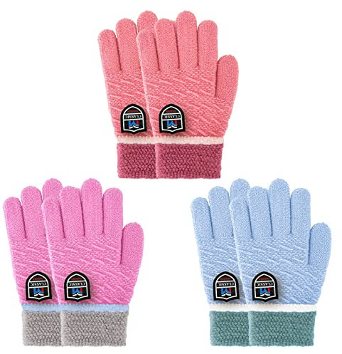 Migliore Wear 3 Paar Winter Kinder Handschuhe - Vollfinger für Jungen Mädchen, Warme Strickhandschuhe Stretch für 4-6 Jahre