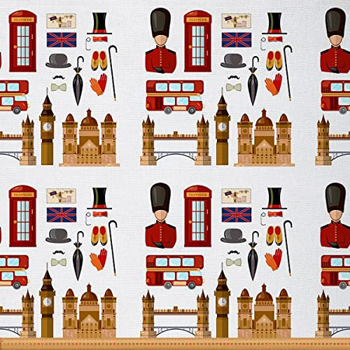 Vintage London Stoff Meterware Karikatur Aquarell England Reisekollektion Thema Polsterstoff für Stühle und Heimwerkerprojekte Dekorativer wasserdichter Stoff 920x150cm