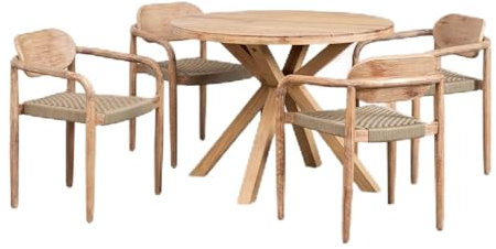 SKLUM Set mit rundem Tisch (Ø 100 cm) und 4 Esszimmerstühle mit Armlehnen aus Holz Naele -