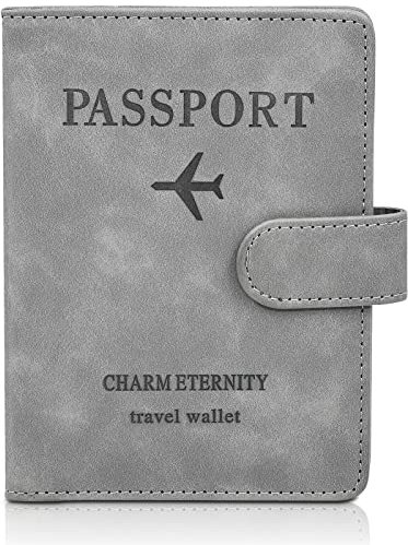 JQGO Custodia per passaporto, portafoglio da viaggio con blocco RFID, organizer per uomini e donne, in morbida pelle PU, accessori da viaggio per carte di credito e carte d'imbarco, Grigio, Moderno