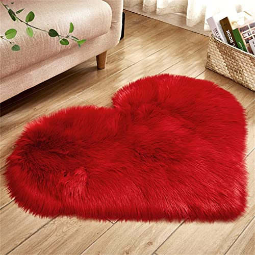 YRXRUS Herzteppich, roter herzförmiger Teppich, flauschiger Kunstfell-Teppich, Zottelmatten für Schlafzimmer, Wohnzimmer, Liebeskokette, Raumdekoration, 60 x 90 cm