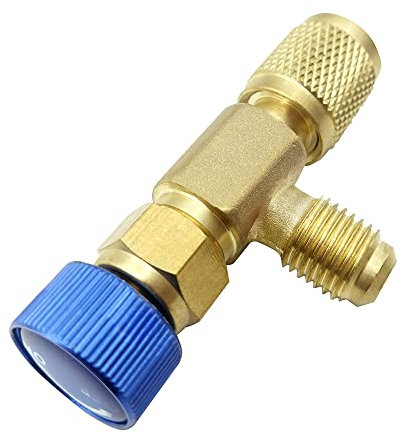 KtbeYTi R22 Klimaanlage Sicherheitsventil 1/4 Zolln - 1/4 Zolln Messing Durchflussregelventil Kältemittel Sicherheitsadapter für Klimaanlage Reparatur, Blau