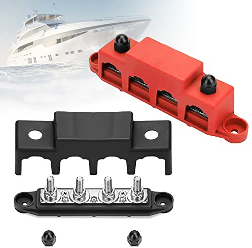 Distributore a 2 Pezzi Per Sbarre Di Distribuzione Bus Bar 12v-48V Dc Con 4 Morsettiere M8 Per Blocchi Di Distribuzione Elettrica Con Messa a Terra Per Auto, Roulotte, Barche, Yacht (Rosso, Nero)