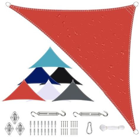Sonnensegel Wasserdicht Dreieckig, Viele Größen und Farben aus PES-Polyester 95% UV-Schutz, Witterungsbeständig, Reißfest mit Befestigungsset für Terrasse und Garten-1.6x1.6x1.6m, Rot