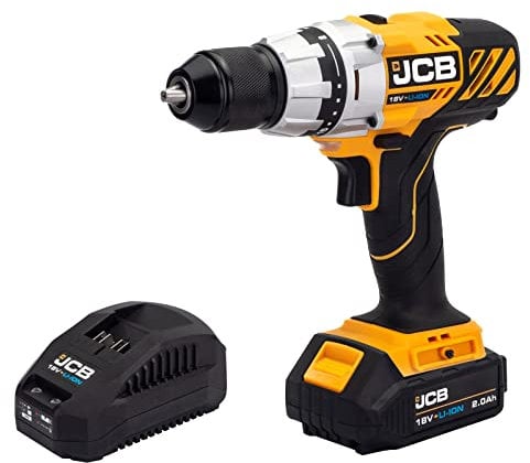 JCB 18V Cordless Drill Driver, 2.0Ah Battery, Fast Charger, Variable Speed & 16+1 Position Torque, LED Light, 13mm Keyless Chuck, Belt Clip & Rubber Grip Overmould, 3 Year Warranty
