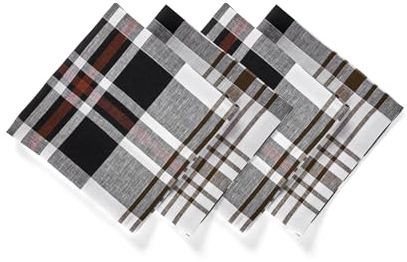 Solino Home Leinen Dinner Servietten 4er Set - Schwarze Oxford Plaid Servietten für Thanksgiving, Weihnachten, Urlaub - 100% reine Leinen Servietten 20 x 20 Zoll - Handgefertigt und maschinenwaschbar