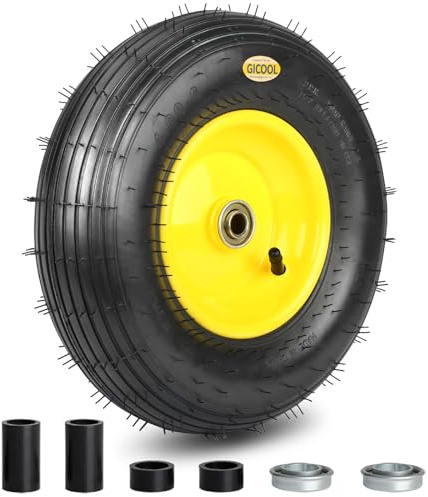 GICOOL Upgrade 4.00-6 Wheelbarrow Tire, 13 Pneumatic Wheel, 5/8 & 3/4 Bearings, 1.75- 6 Centered Hub for Wheelbarrows Trolley Dolly Garden Wagon Cart Wheel Replacement (Explorer Series)
