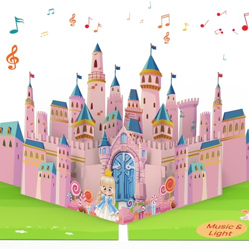 Geburtstagskarte mit Musik, Pop Up Geburtstagskarten Mädchen mit Licht und Musik, 3D Pop Up Singende Karte Geburtstag für Kinder Mädchen 1 Jahr, 2/3/4/5/6/7/8/9 Jahre
