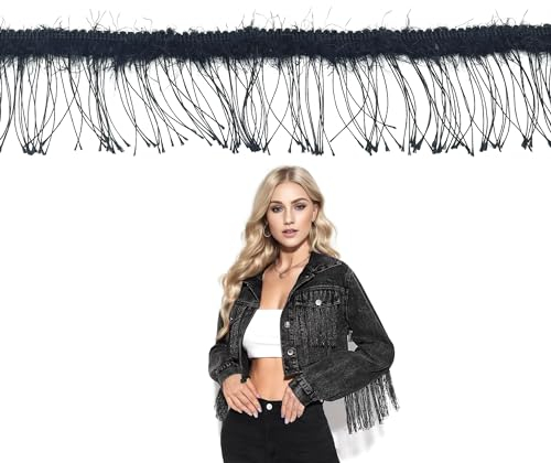 OHYER 5 Yards Dekoborte Nähzubehör Fransenband Schnittfranse DIY Tanzfransen Fransenborte Dekoband Zierband Für breite handgefertigte Kleidungsstücke Schals Schals Röcke Vorhänge Nähen (Schwarz)