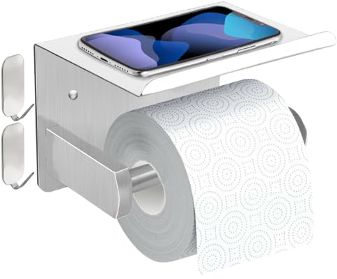 Toilettenpapierhalter Ohne Bohren Klopapierhalter Selbstklebend Klorollenhalter Edelstahl WC Papier Halterung Mit Ablage Toilet Paper Holder für Küche und Badzimmer(Mattiert Silber)
