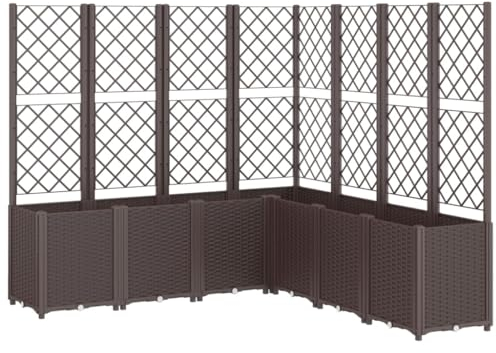 vidaXL Pflanzkübel mit Rankgitter, Blumenkübel mit modularem Design Rattan-Optik, Blumentopf für Terrasse Garten, Blumenkasten Pflanzkasten, Braun PP