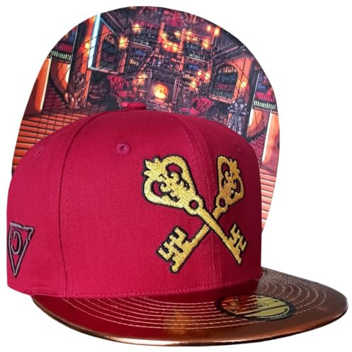 Capiche [99+ Varianti] Cappellino Snapback Hidden Room - Cappello Rosso con Logo Chiavi Dorate Ricamate, Visiera Marrone Metallizzata, Grafica sottovisiera Camera segreta, Regolabile