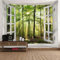 Mesnt Wandteppich Natur XXL, Weißes Fenster mit natürlicher Waldlandschaft draußen Tapisserie Dekoration für Schlafzimmer Wohnzimmer, 350x256cm