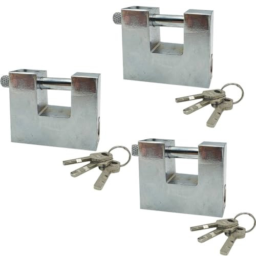 Paluplus 3 Lucchetti Corazzati Piccoli in Metallo da 50 mm, lucchetto antiscasso di sicurezza con 3 Chiavi, grillo rotante da 5mm, per Serrande, bici, Garage -7607