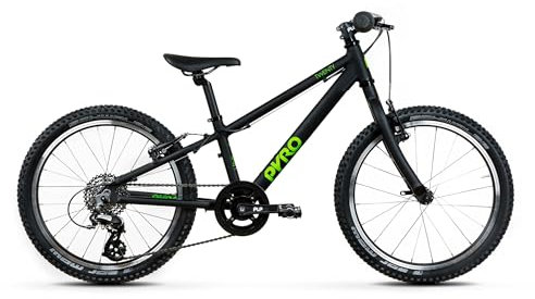 TechniBike PYRO Twenty - leichtes Kinderfahrrad 20 Zoll für Mädchen und Jungen (Lenker mit Microshift 8-Gang Kettenschaltung, ergonomischer Sattel, ab 7,8kg), Matt-Schwarz