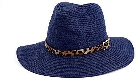 SUNMME Strohhut für Herren, Zylinder, Outdoor-Strandhut, eleganter Schatten, Jazzhut, Sonnenhut, Sonnenschutz, Leopardenmuster, Gentleman-Hut, Freizeithut (Marineblau 6 7/87 1/8)