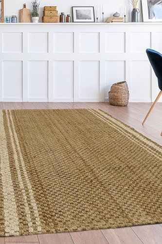 Modern Style Rugs Natural Jute Stripe Runner Rug, Hardwearing Durable Jute Suitable for Bedroom, Living Room, Hallway, Bathroom, Lounge, Office Room Rug - 100x150cm