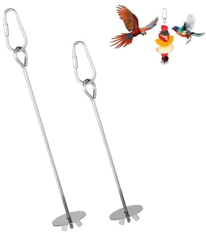 2pcs Bird Cage Food Holder, Stainless Steel Parrot Fruit Skewer with Hook Bird Fruit Feeder Bird Supplies Foraging Toys for Macaw Parakeet Parrot Budgie
