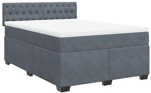 vidaXL Boxspringbett mit Matratze Dunkelgrau 140x200 cm Samt
