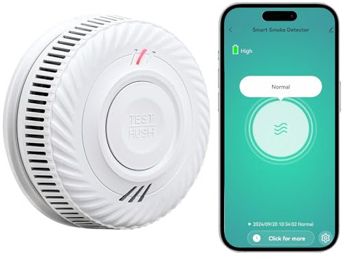 PHYSEN Smart WiFi Detector de Humo 10-Año Batería, Detector de Humo con Sensor Fotoeléctrico, Función de Silenciado y Autocomprobación, Certificado DIN EN14604, Compatible con Tuya/Smart Life App