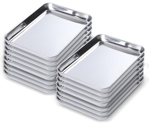 Backblech 15er Set, Grillschale Edelstahl für Backofen, Baking Tray, 26.5 x 20.5 x 4.8cm, Backform rechteckig, Leicht zu Reinigen＆Spülmaschinenfest, Eignet sich zum backen, kochen und grillen