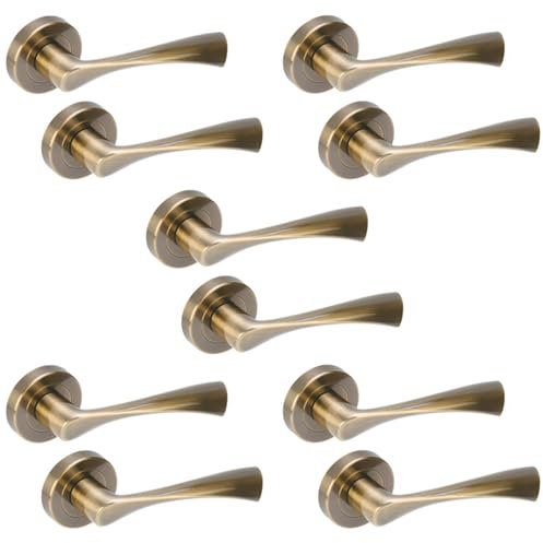 HANDLEZONE® 5 Sets Zena Lever On Round Rose Door Handles, Internal Passage Latch Handles - Antique Bronze