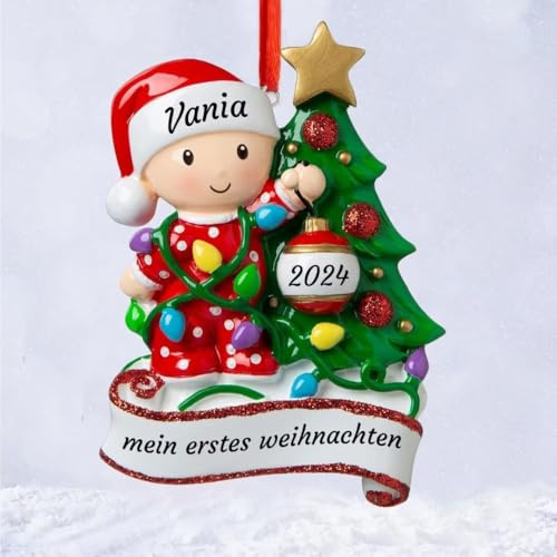 Wxexopowk Mein Erstes Weihnachten Baby - Baby Weihnachtsbaumschmuck Mit Namen, erstes Weihnachts-Souvenir, Weihnachtskugeln Personalisierte Geschenke für Babys Töchter Enkelin, Rot