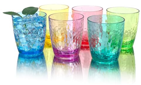 Yanglonghui 26-Ounce Plastic Tumblers (Set of 6), Reusable Plastic Mugs, BPA-Free Acrylic to Drink Mugs, Shatter Resistant, Textured Interior, Dishwasher Safe (Multi Color, 15 Onuce)