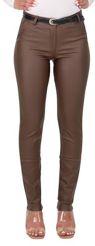 Malito - Damen Chinohose - schicke elastische Lederoptik Hose - Festliche Elegante Stretch Damenhose 1031 - Dunkelbraun S