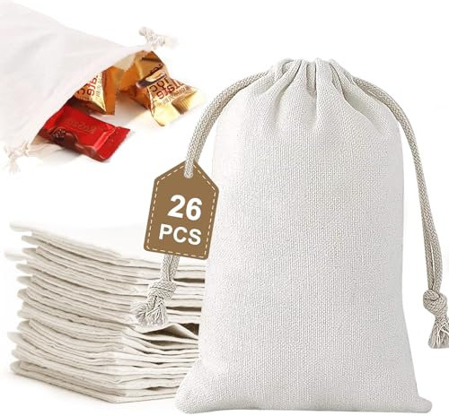 GmwyCzV 26 Stück Säckchen zum Befüllen, 13x18CM Klein Stoffsäckchen mit Zugband, Leinensäckchen Stoffbeutel zum Bemalen, Wiederverwendbare Jutesäckchen für DIY Basteln, Geburtstag, Hochzeit