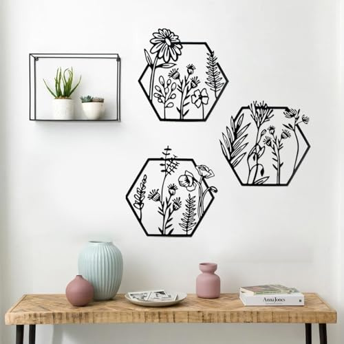 xiruiubao Wanddeko Metall Schwarz,3 Stück Metallbilder Wanddeko Modern,Wandbilder Metall,Wandschmuck,Wandobjekte,Minimalistische Deko Wand für Schlafzimmer,Wohnzimmer,Büro,Balkon