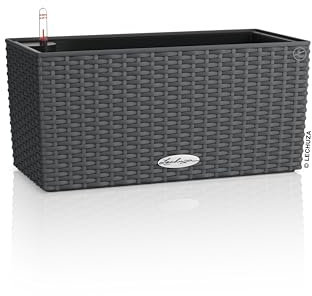 Lechuza - Macetero Balconera Cottage 40 de Granito, Jardinera para balcón con Sistema de riego, indicador de Nivel de Agua e Inserto, Aspecto Trenzado, 40 x 19 x 19 cm, 15471