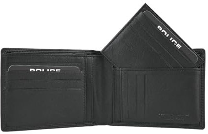 Police Portefeuille homme en cuir véritable, mince, classique avec porte-cartes amovible, boîte cadeau