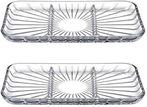 Queensway Home & Dining 3-Compartment Glass Serving Tray, Clear Divided Dish for Snacks, Appetizers, Dips, Condiments, Elegant Tableware for Parties & Buffet, Fridge & Dishwasher Safe