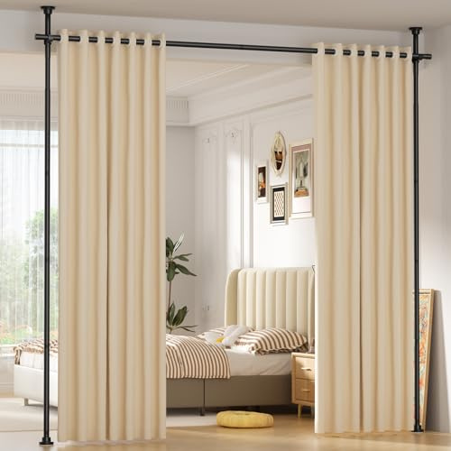 ZipGlo Tringle à Rideau Sans Percage 350cm (H) × 297cm (L) Noir Paravent | Barre Rideau Sans Perçage Paravent Intérieur, Tringle Rideau Extensible - Brise-Vue pour Salon, Chambre à Coucher ou Bureau
