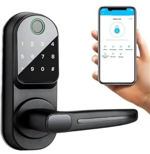 Serratura connessa Serratura for porta con impronta digitale Smart Lock Serratura for porta senza chiave con maniglia reversibile Nero opaco