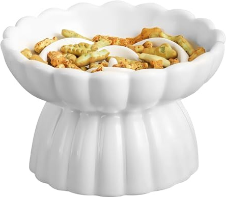 Gamelle Anti Glouton Chat Céramique Surélevée, Gamelle Surelevee pour Chat, 14 * 8 CM Bol Incline Anti Vomissement pour Alimentation Lente (Blanc)