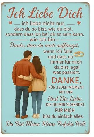 AstraDesign Blechschild „Ich liebe Dich“ 20x30 cm, Türkis – vorgebohrte Löcher – Romantisches Metallschild mit Liebesspruch – Geschenkidee für Partner, Valentinstag & Jahrestag