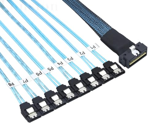 AoQhir PCIe SlimSAS LP Low Profile SFF-8654 8i 74 Pin to 8* SATA Server Cable – 100 Ohm 30AWG High Speed Data Cable (0.5M)