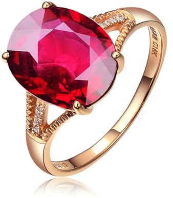 Beydodo Trauringe Rotgold 585 Echtgold, Damen Ringe mit Rot Turmaline 4ct und Diamant Verlobungsringe Hochzeit Ring Frauen Größe56 (17.8)