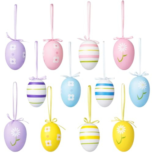 12 Pcs Colorful Easter Hanging Eggs, lovely Easter egg decorations for DIY home and party. Perfect as Easter tree decorations and Easter decorations outdoor, ideal for gardens and festive displays.