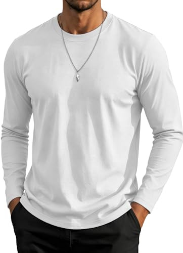 GOLDPKF Men's Long Sleeve Pure Cotton Crew Neck T Shirt Casual Basic Tops | Mens Long Sleeve T Shirt , Plain Breathable Soft T-Shirts , 100% Cotton Basic T-shirt, Classic Solid Color T-shirt