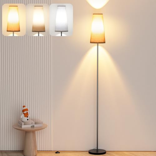 Wudyfei LED Floor Lamp, 67 Modern Standing Reading Lamp with 9W LED Bulb, Foot Switch, 3 Color Temperature Tall Lamp with Linen Lampshade, Floor Lamps for Living Room, Bedroom, Office
